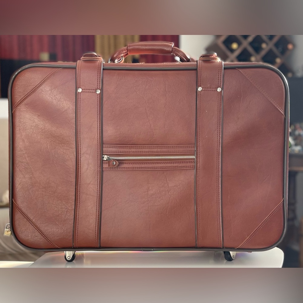 vintage style brown leather suitcase